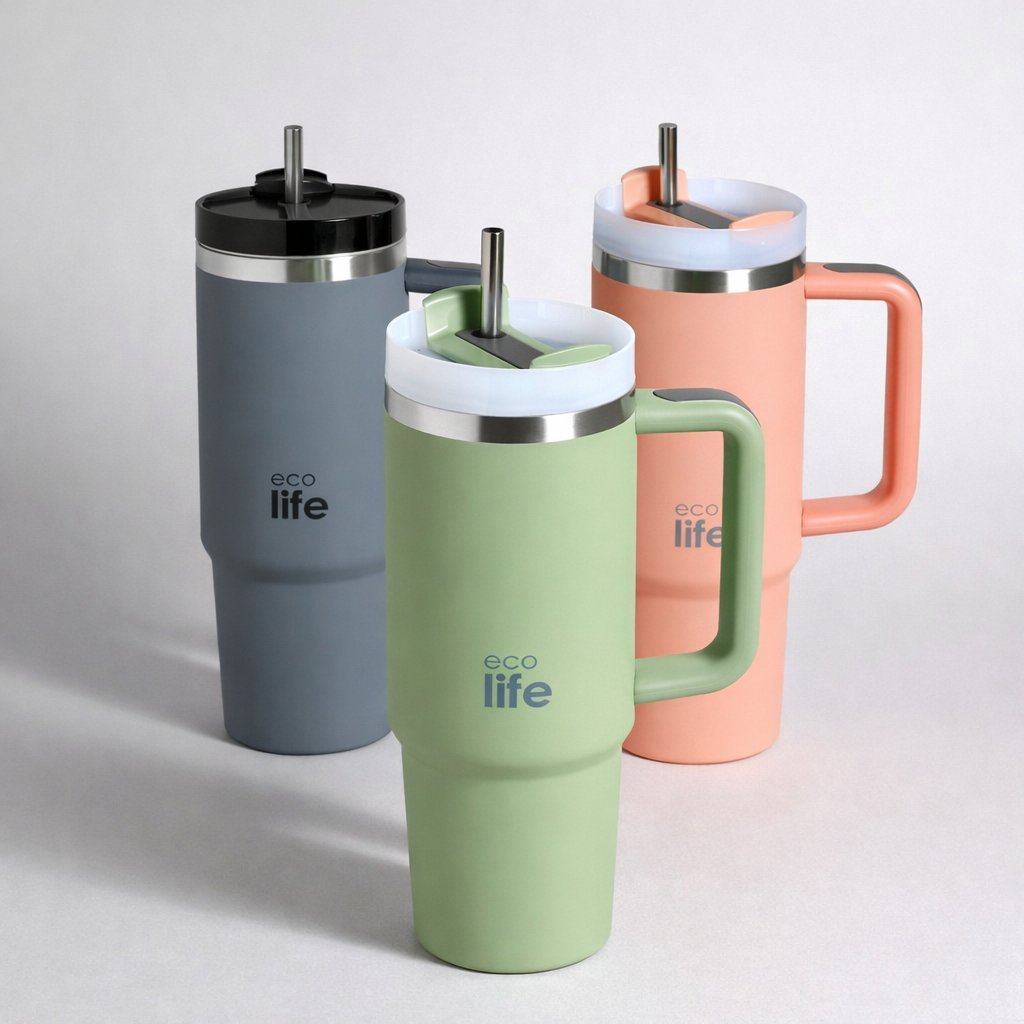 Ποτήρι θερμός με καλαμάκι ECO LIFE 900mL Μονόχρωμο